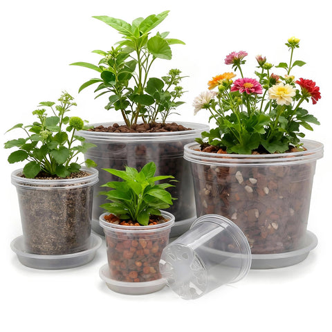 GUGEMEI clear nursery pot 4-inch with tray, ideal for seedling growth and drainage