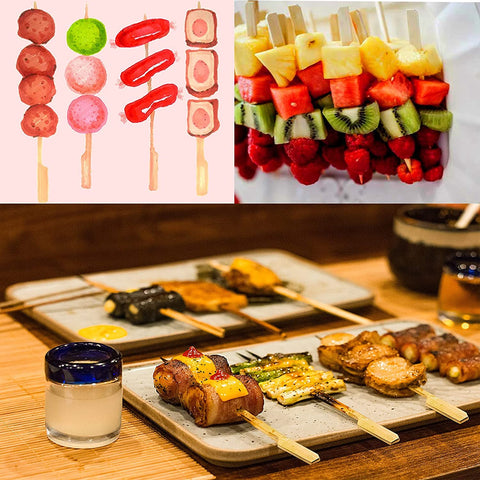 GuGen 6-inch bamboo paddle skewers for fruit kebabs and dessert displays.