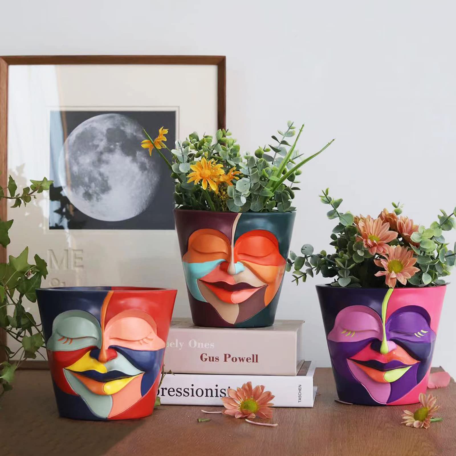 GUGUGO rainbow head planter on desk adds whimsy to decor.