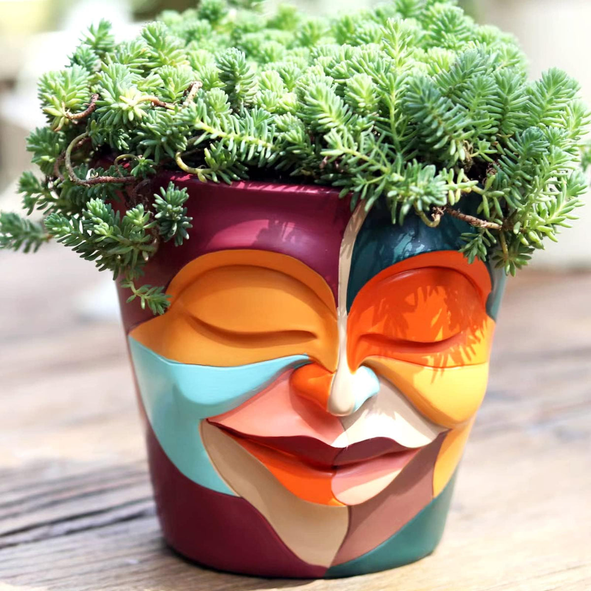 GUGUGO abstract rainbow head planter front view for vibrant indoor plant displays.