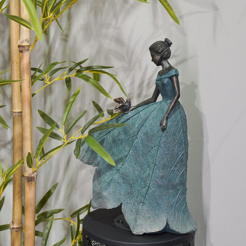 Guichifun fairy statue holding birds for tranquil garden vibes