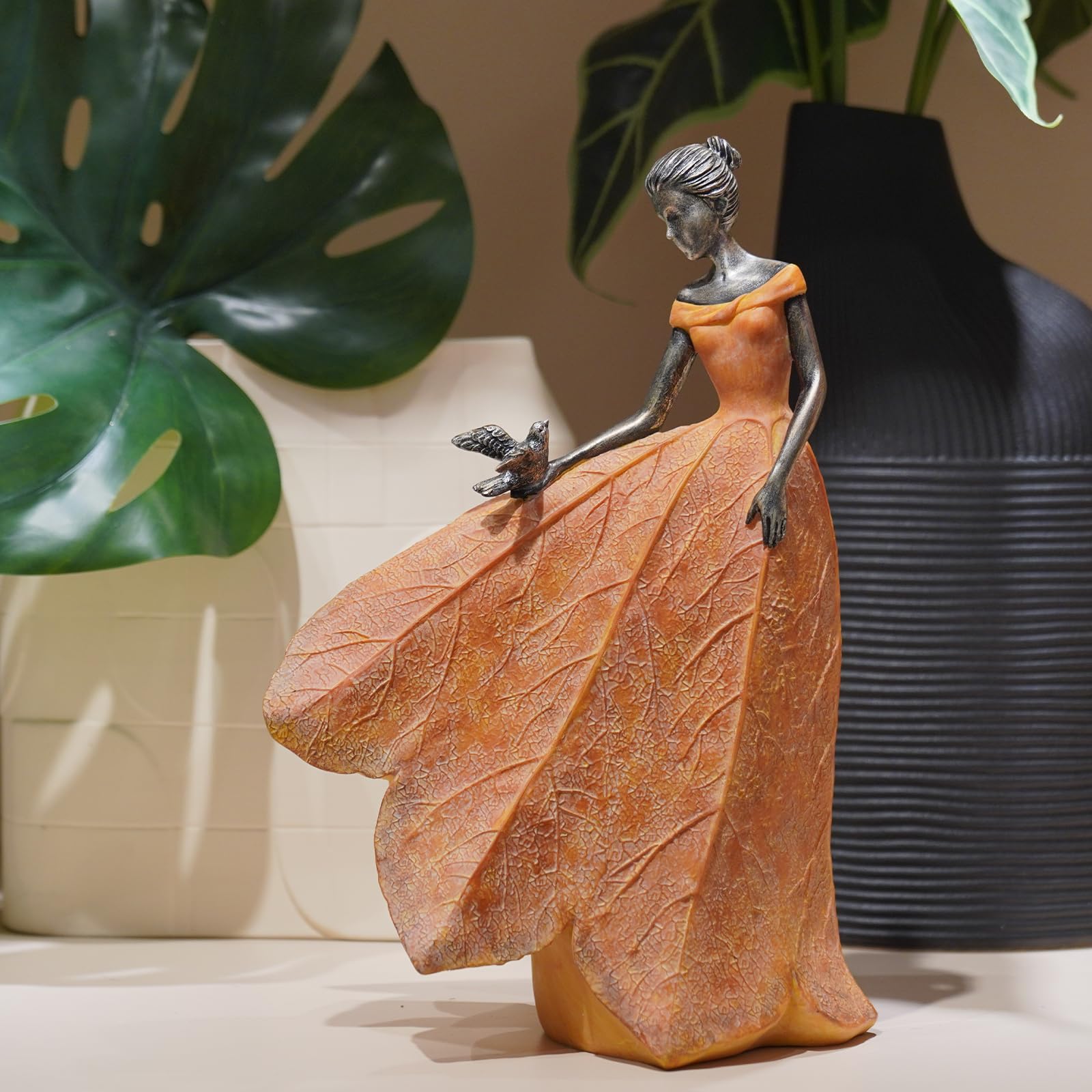 Guichifun orange leaf angel statue front view shows vintage bronze vibe.