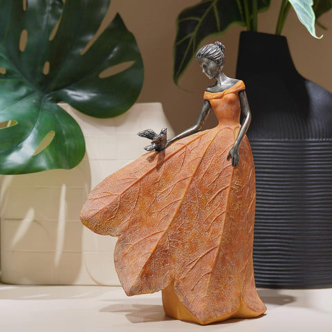 Guichifun orange leaf angel statue front view shows vintage bronze vibe.