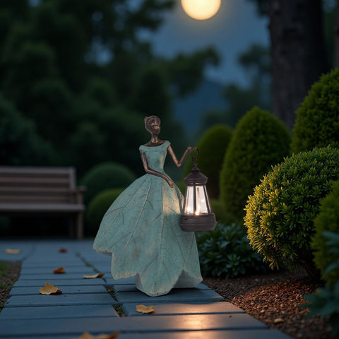 Guichifun leaf-skirt fairy statue highlights leaf texture in outdoor decor