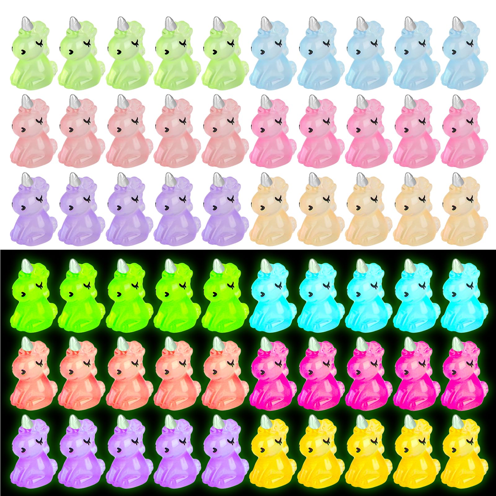 Guiqulai glow-in-the-dark unicorns illuminate night-time crafts and displays.