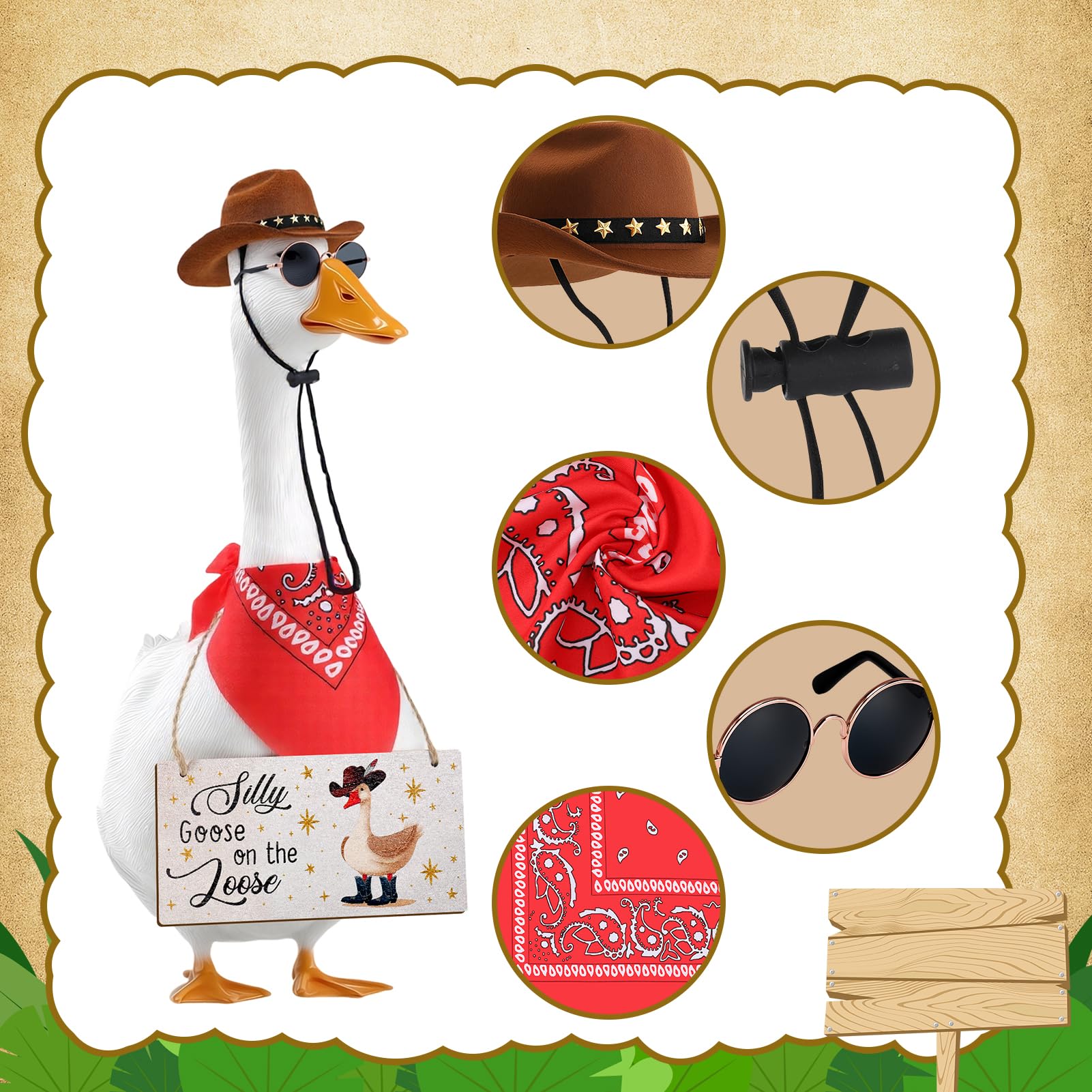 Guiqulai metal glasses for goose outfits—adjustable for parties.