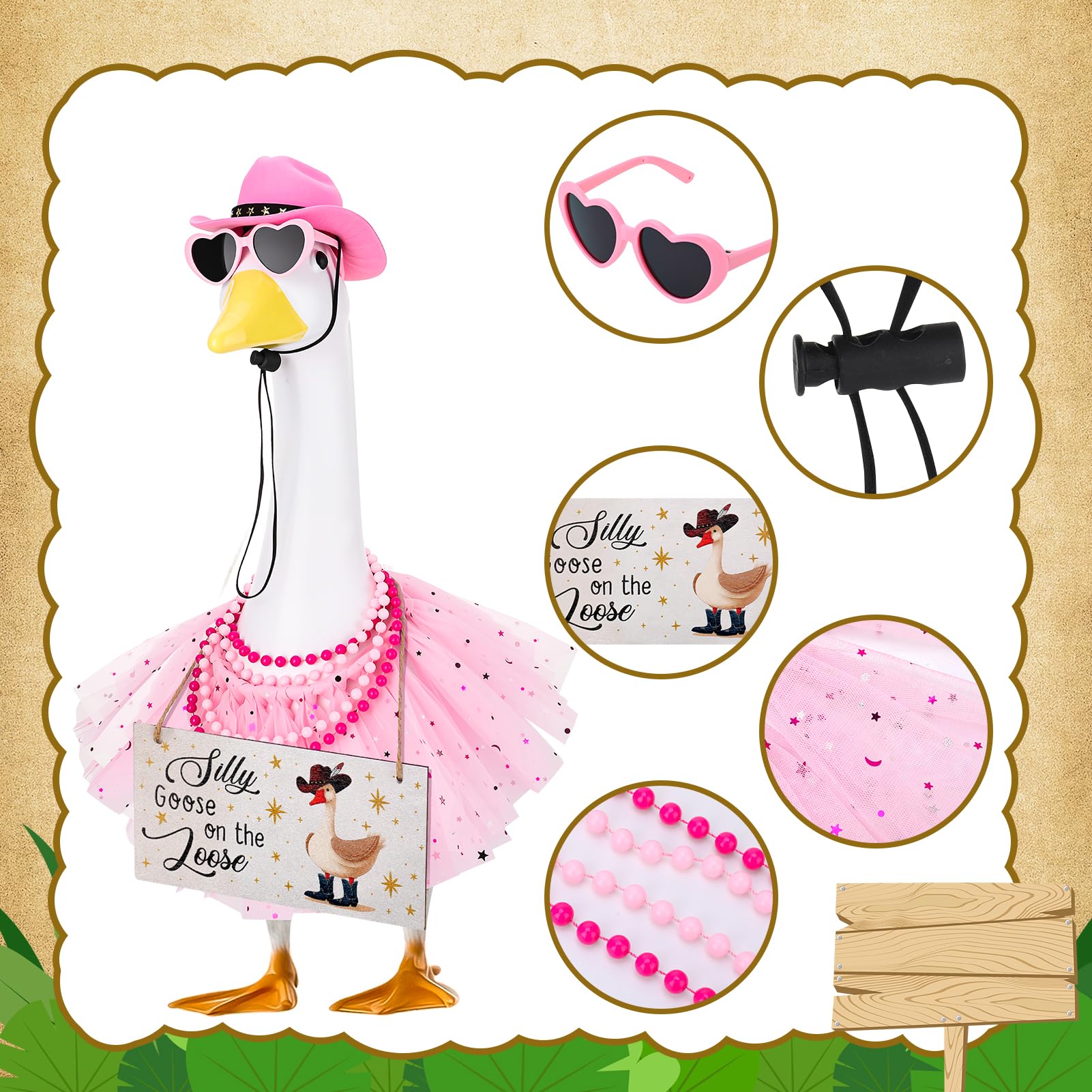 Guiqulai pink heart glasses add playful charm to garden goose