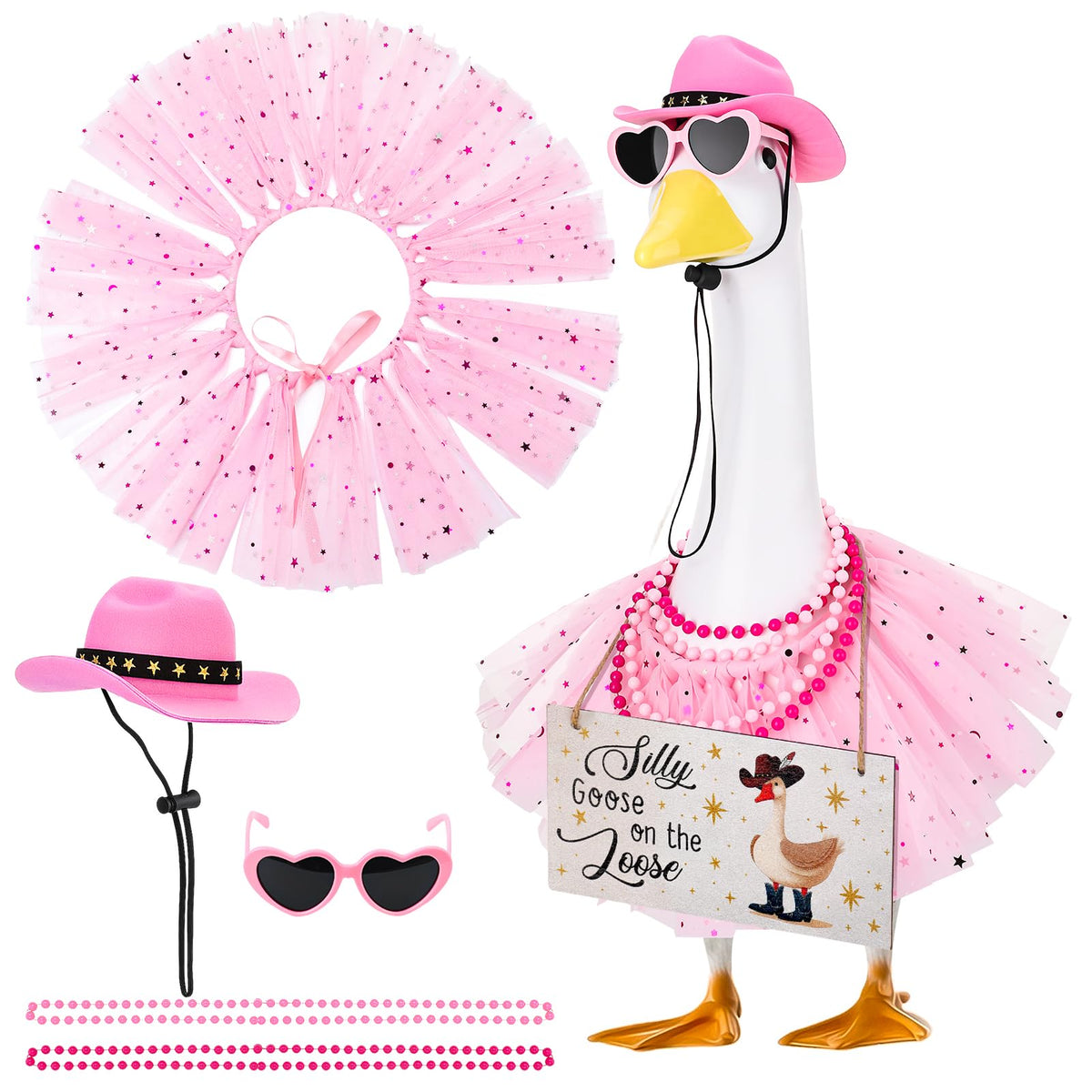Guiqulai pink tutu skirt fits 17-23 inch garden geese for outdoor decor