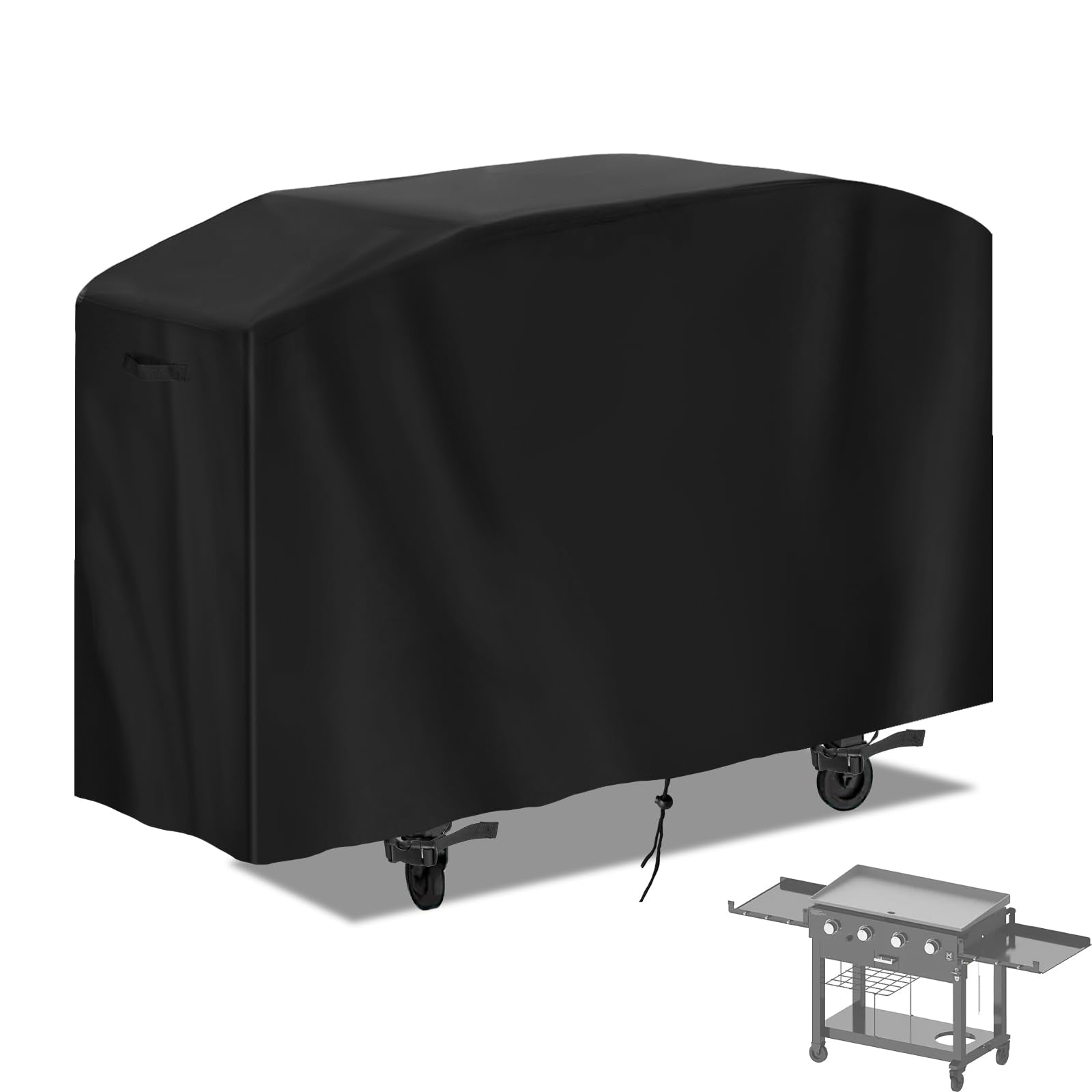 Guisong 72-inch flat-top grill cover shields MM 4-burner griddle from rain and sun.