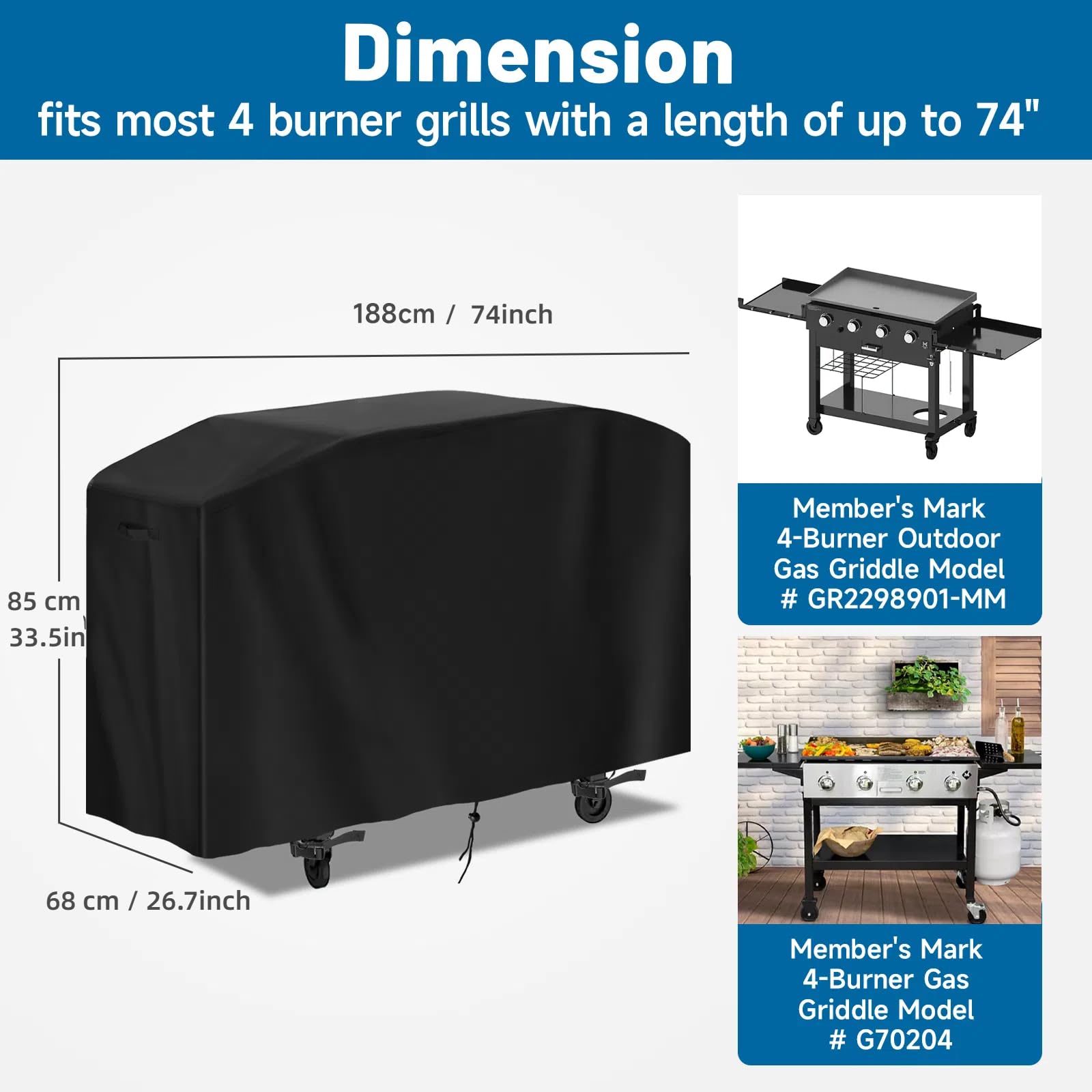 Guisong MM4-burner griddle cover fits securely for long-lasting protection.