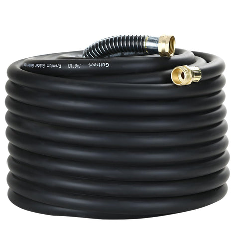 Guitrees 100ft 5-8-inch heavy-duty rubber garden hose in black for long-reach watering