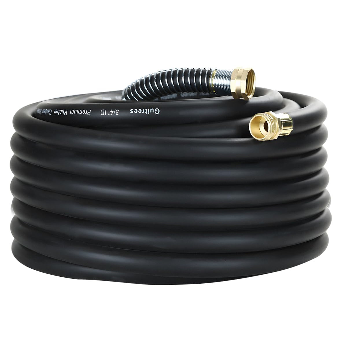 Guitrees 75ft heavy-duty rubber hose in garden setup for reliable watering