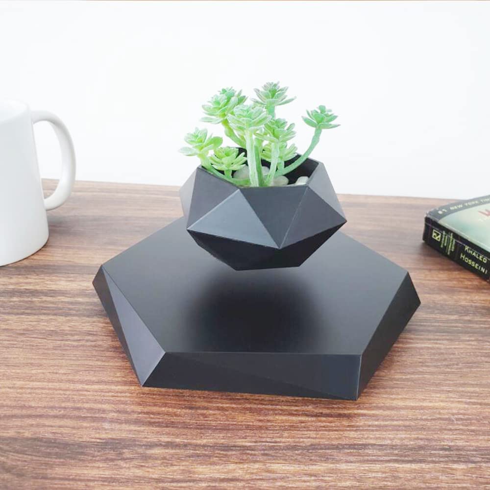 GUIYING levitating flower pot holder supports a small plant with balanced sunlight exposure.