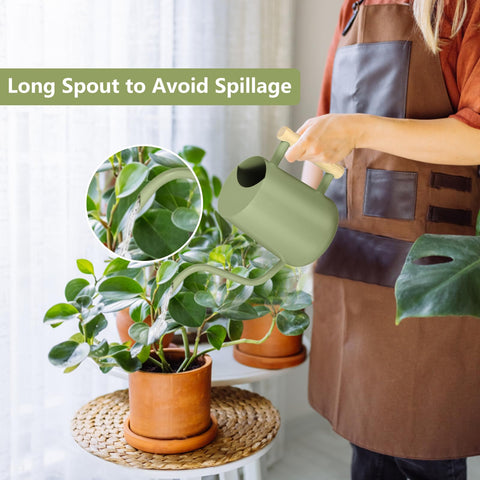 GUKJOB stainless steel watering can with wooden handle for comfortable grip