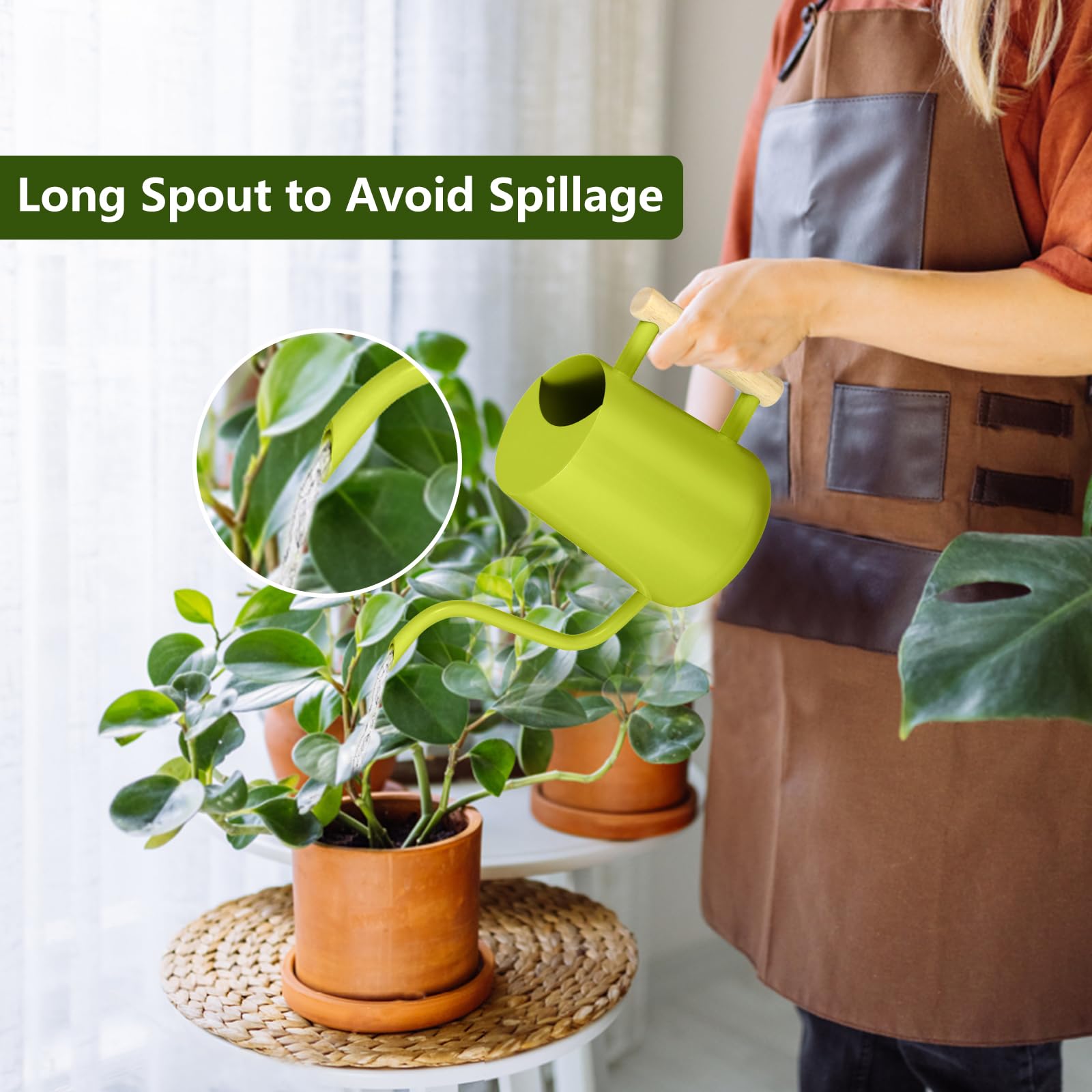 GUKJOB long gooseneck spout enables reaching tight pots and targeted watering.