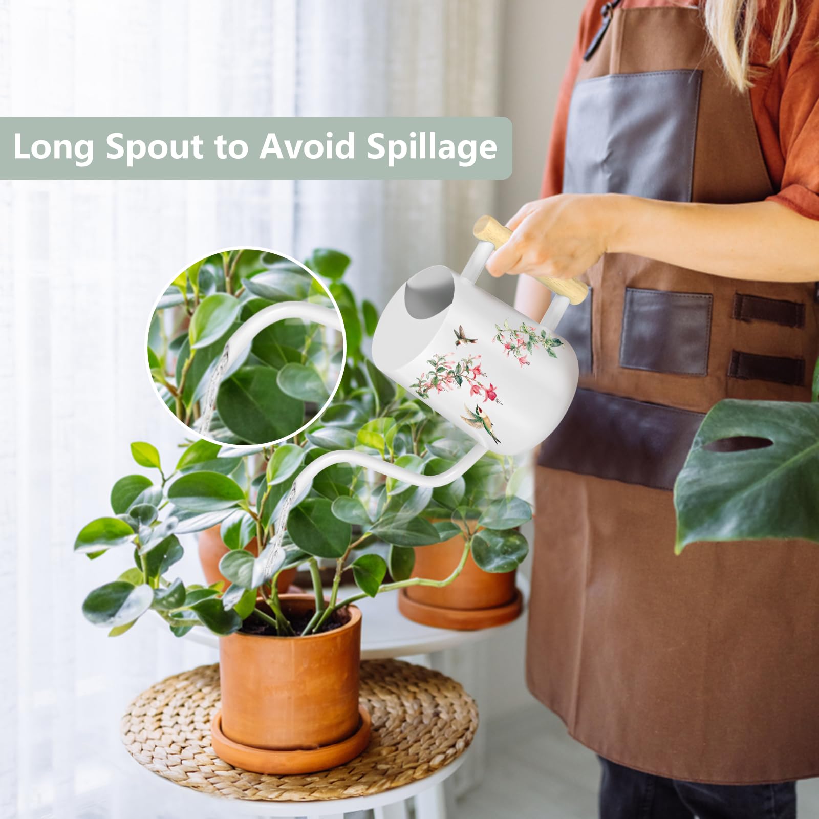 GUKJOB watering can features a stainless steel body for durable indoor use.