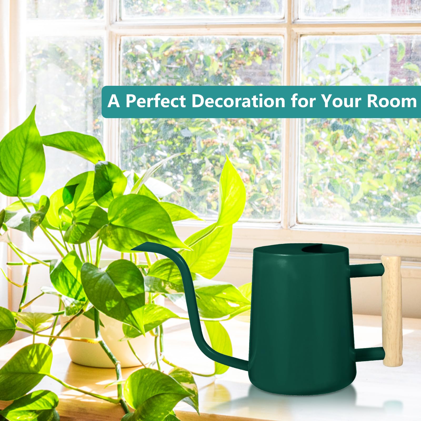 GUKJOB watering can wooden handle close-up for comfortable grip