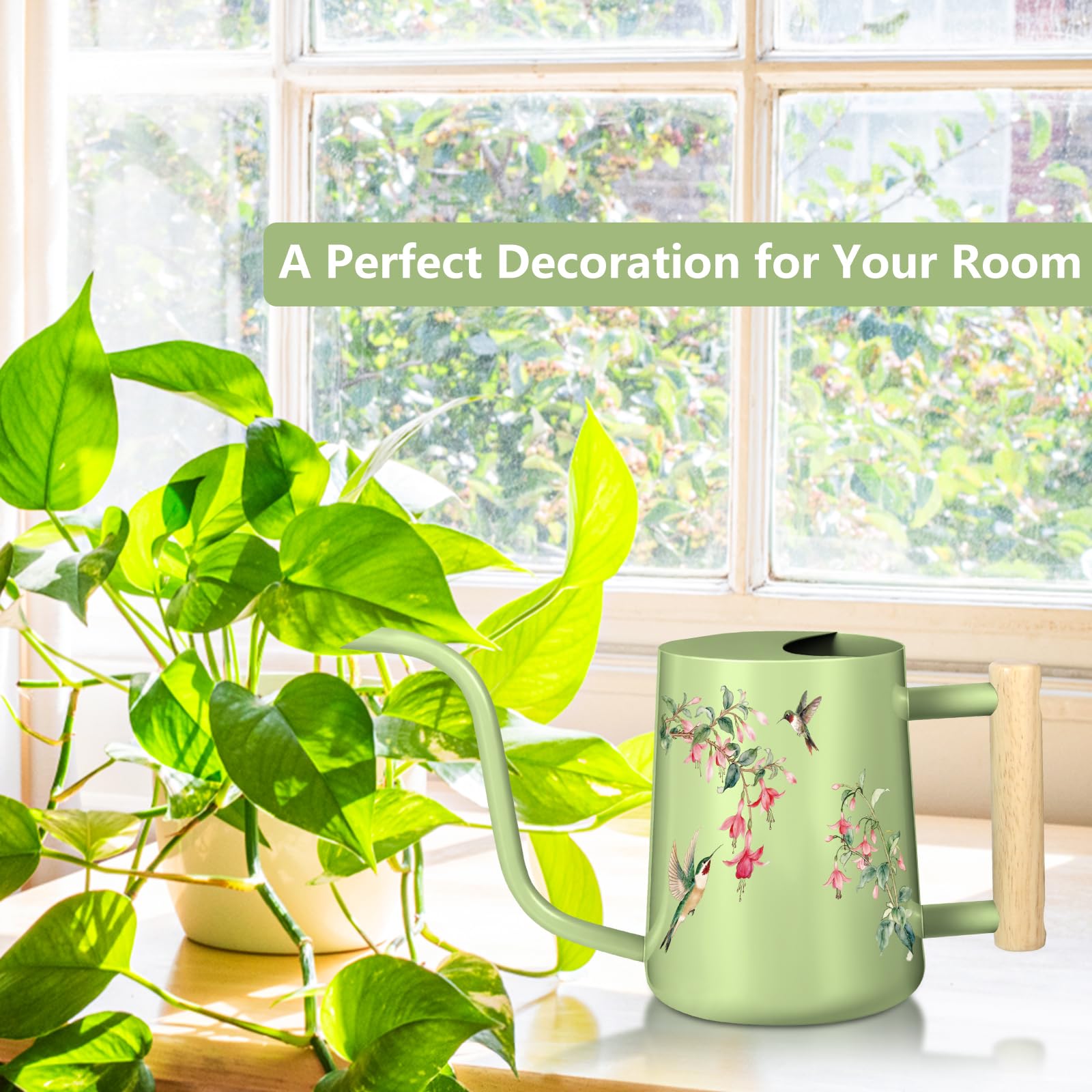 GUKJOB Watering Can featuring a wooden handle for comfortable grip