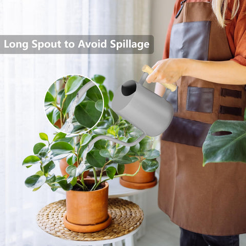 GUKJOB wooden-handle watering can with comfortable grip.