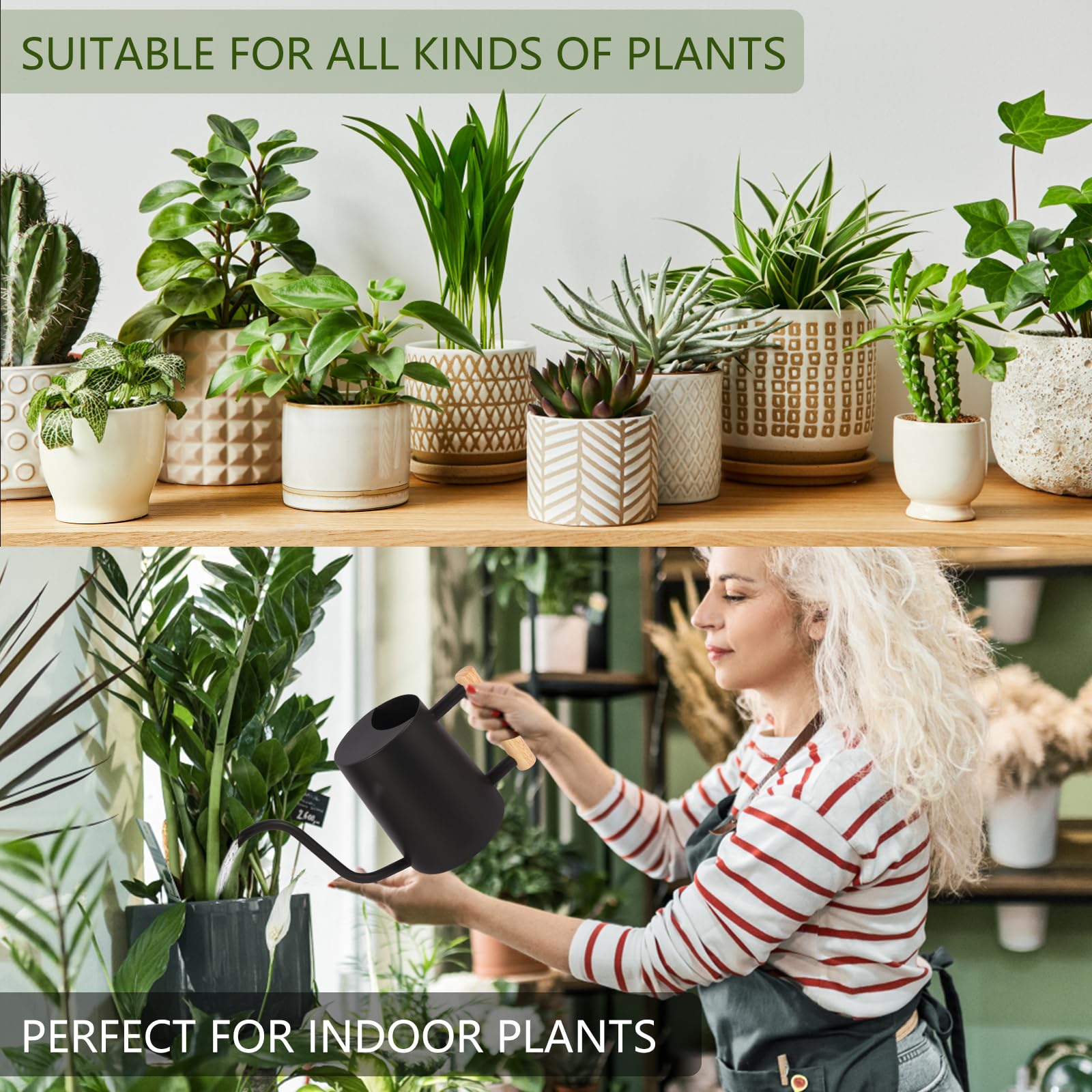 GUKJOB wooden handle offers comfortable grip during watering sessions