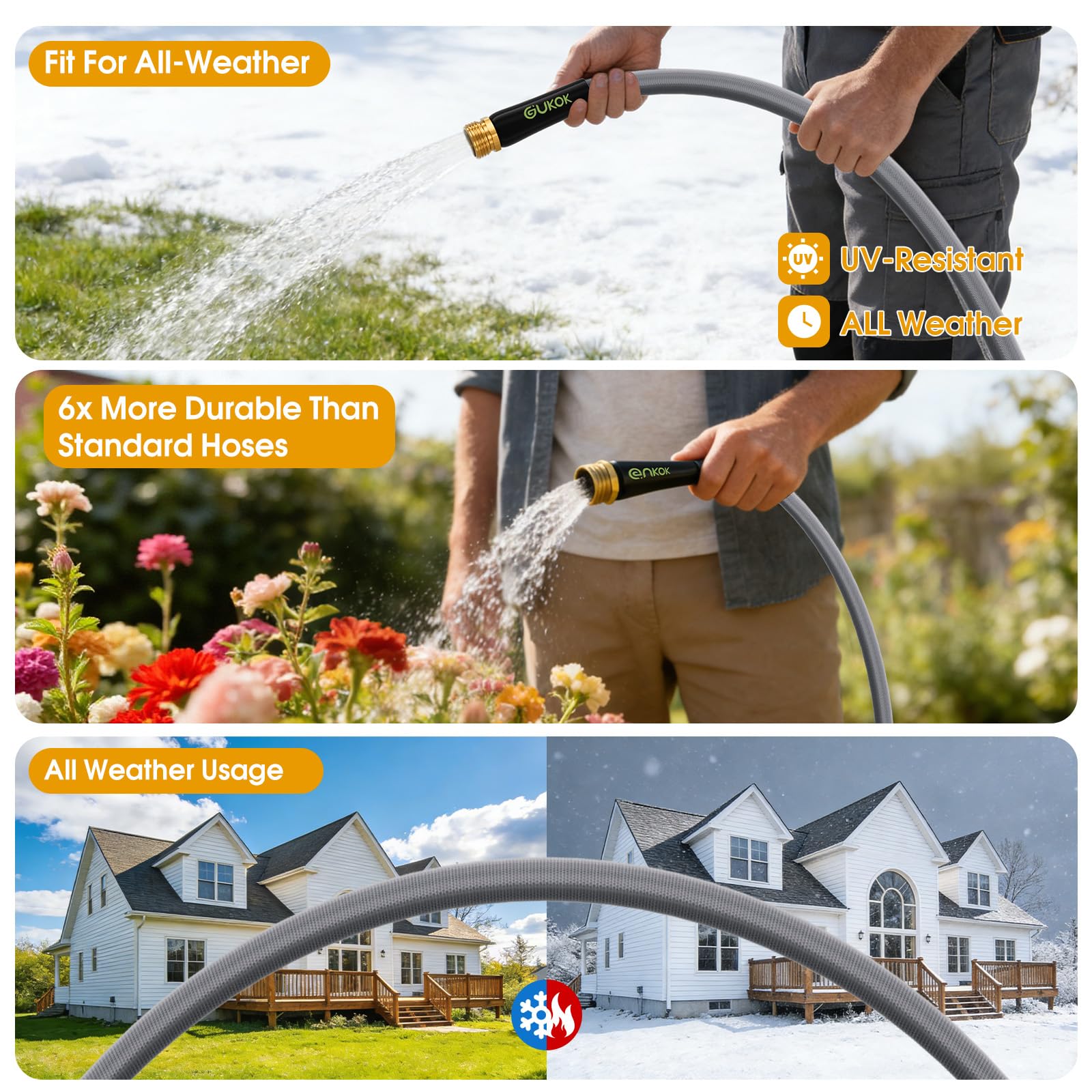 GUKOK hose remains flexible in all seasons down to 35°F