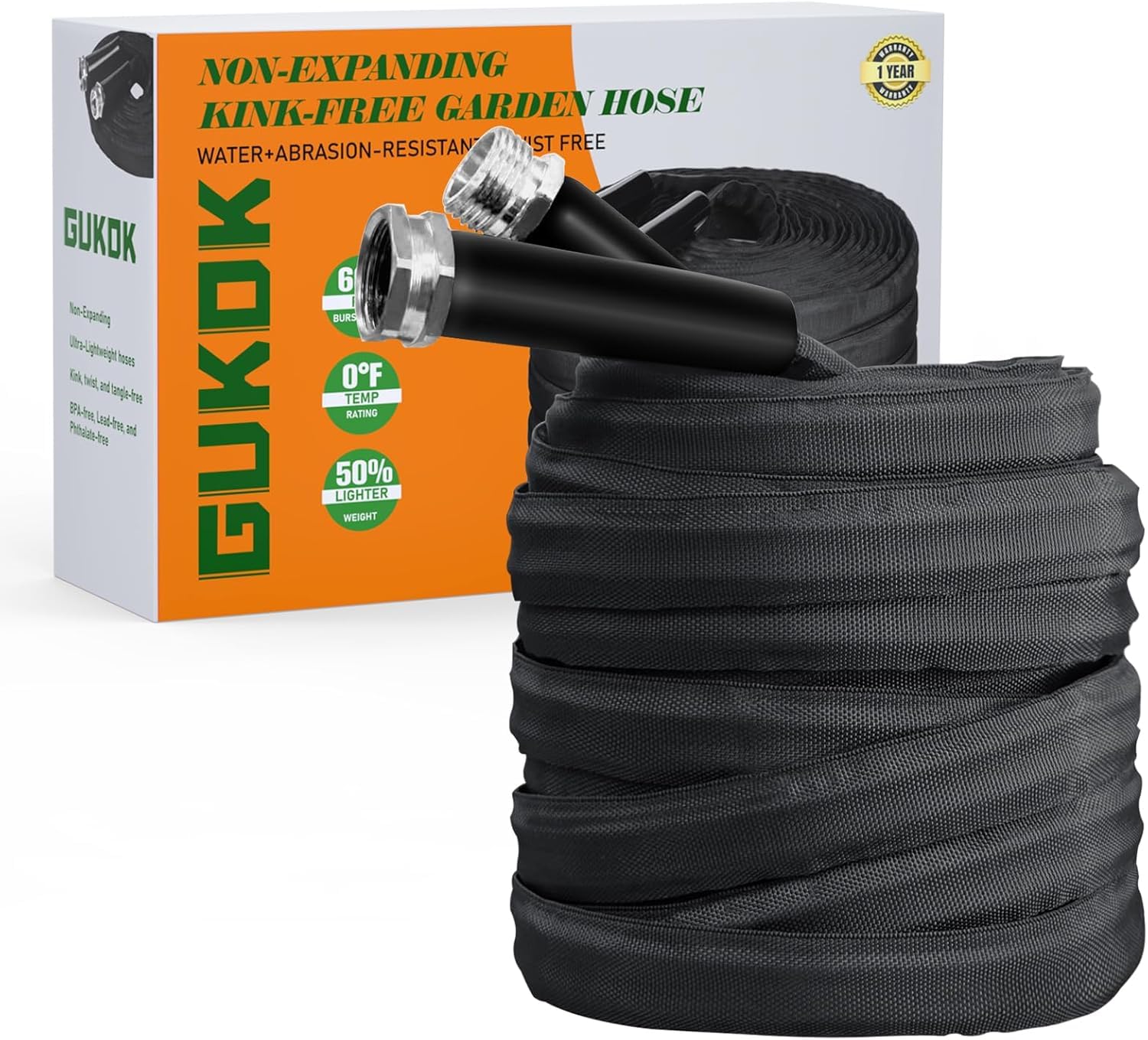 GUKOK Garden Hose 50 ft shows lightweight design for easy handling.