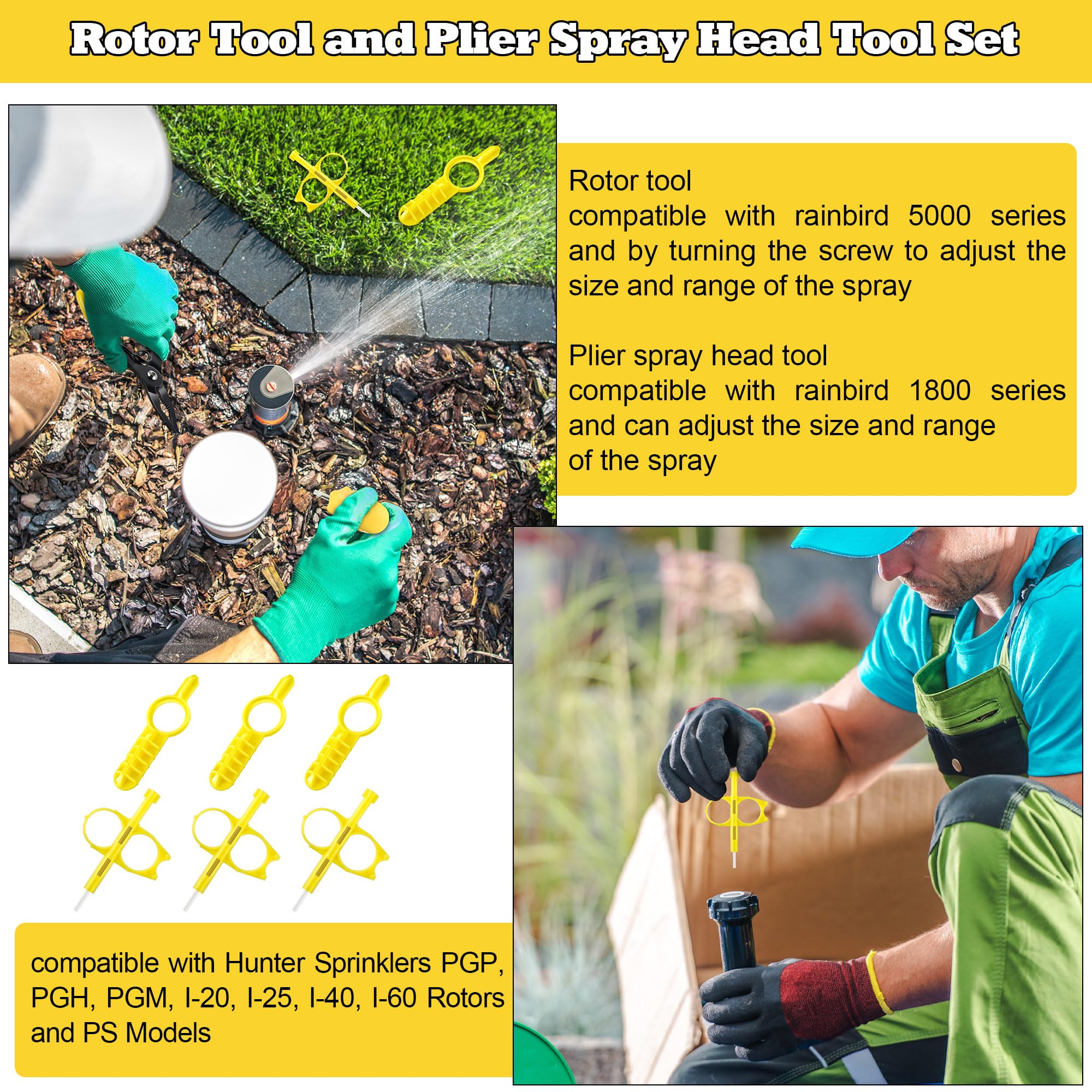Gulfmew bright-yellow tools help locate sprinklers quickly in the yard