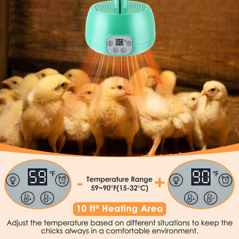 Gulfmew chicken coop heater mounted in coop with a long cable