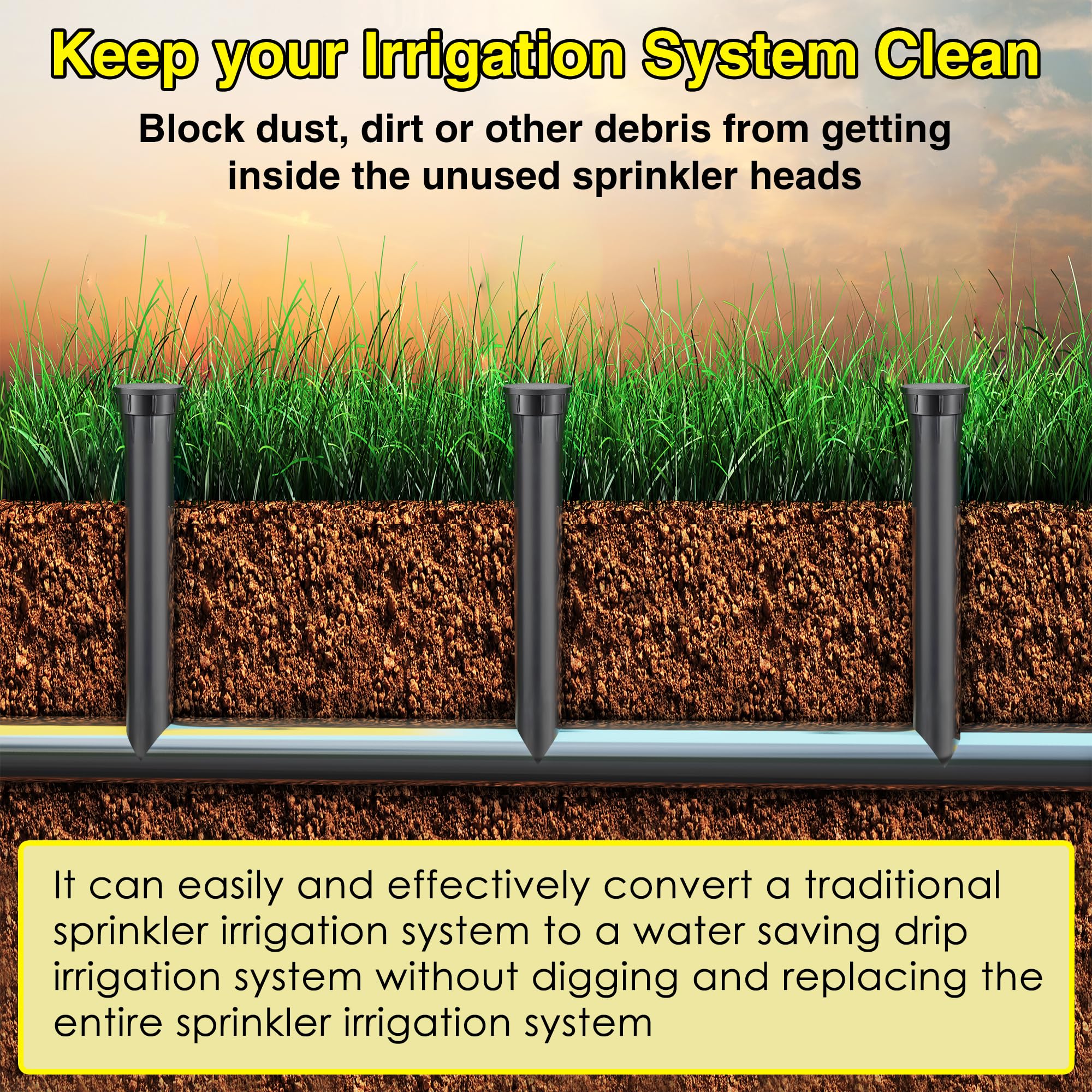 Gulfmew dust protection blocks debris from unused sprinkler heads