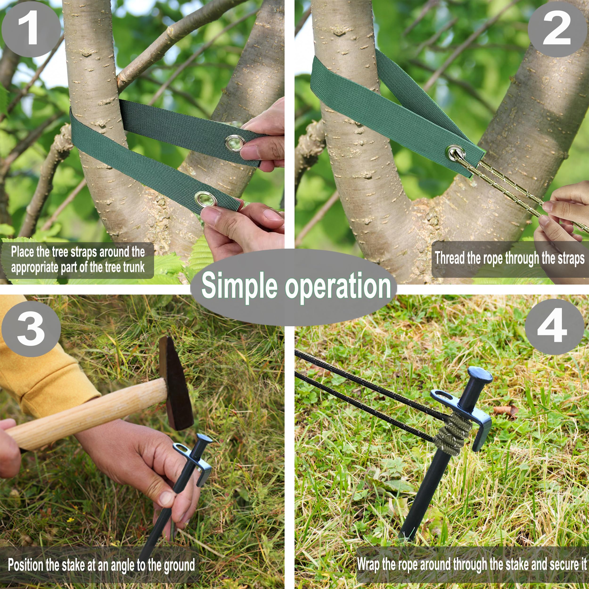 Gulissa Tree Stake Kit rope provides strong ground anchoring for wind resistance.