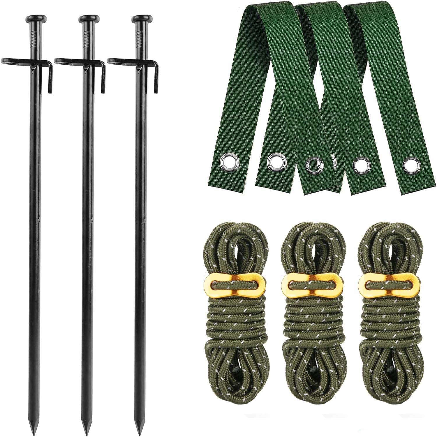 Gulissa Tree Stake Kit steel stakes stabilize a young tree for upright growth.