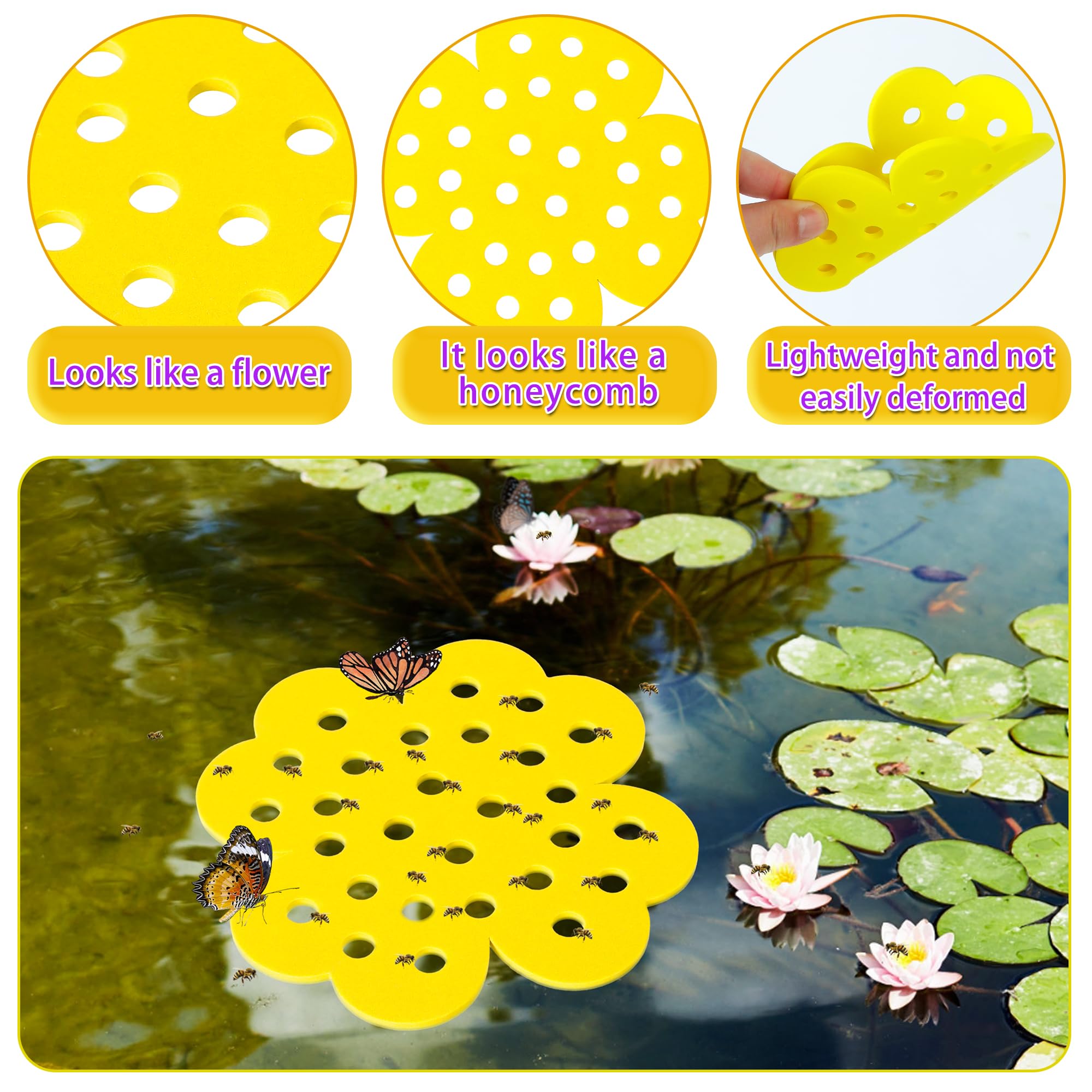 Guotwozi purple floating bee island features honeycomb surface for easy bee access.