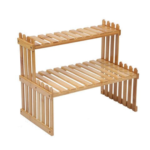 GURECOD bamboo plant stand with stair-step design saves space and improves plant sun exposure