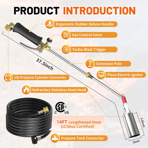 Gusil torch with self-igniter and turbo trigger for easy flame control.