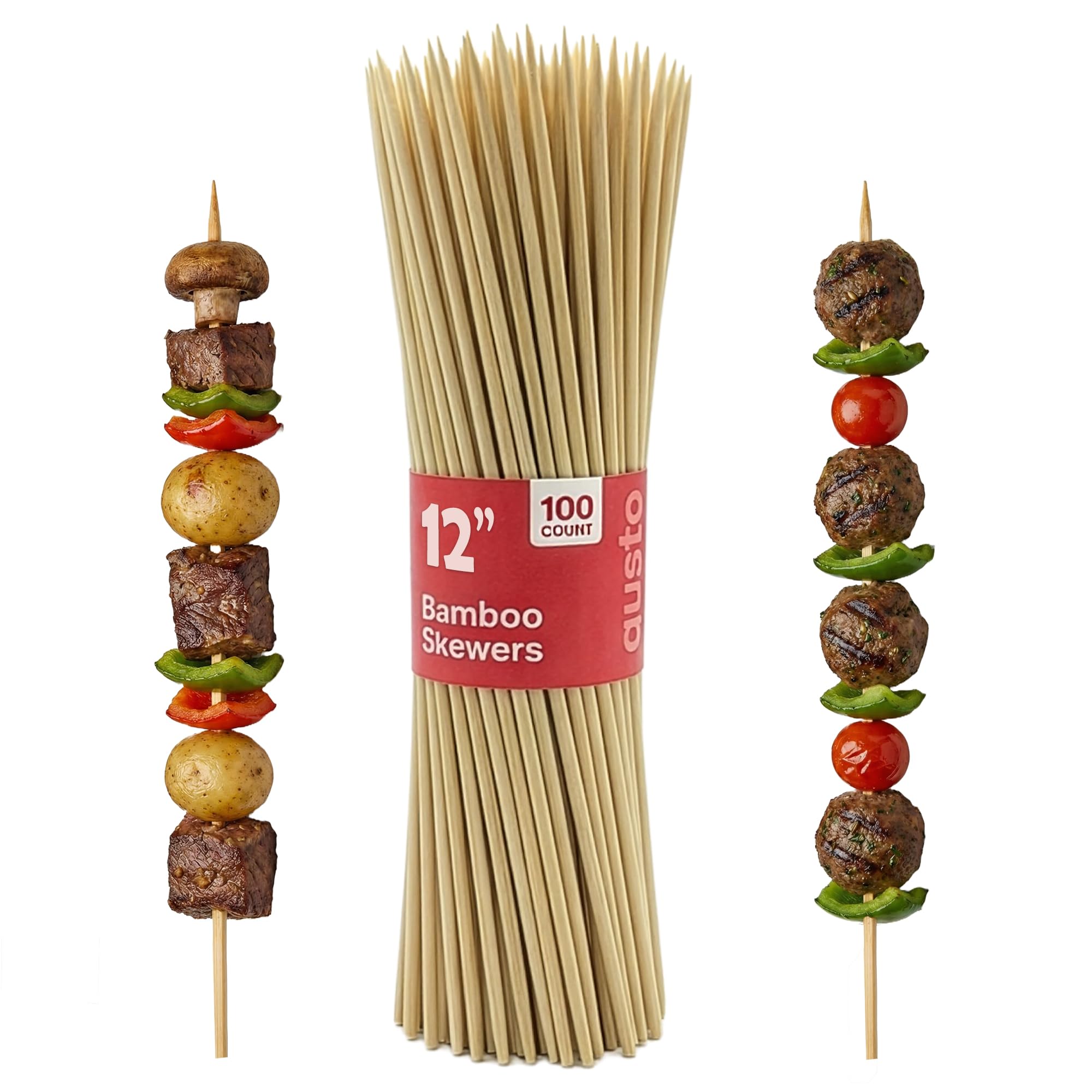 GUSTO 12-inch bamboo skewers ready for grilling and kebabs
