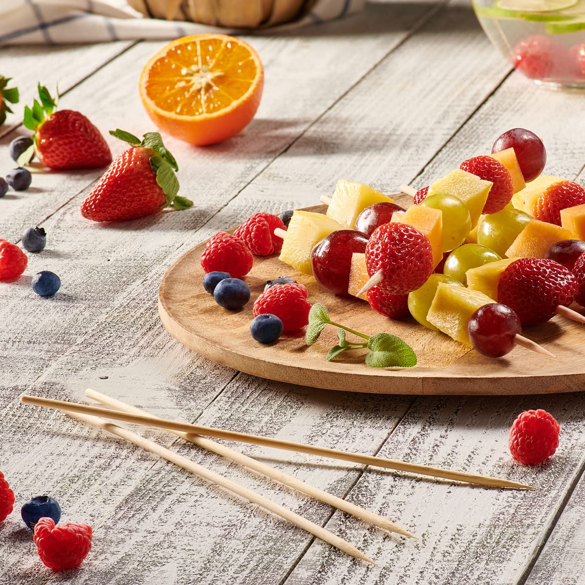 GUSTO fruit skewers display vibrant snacks and easy fruit serving.
