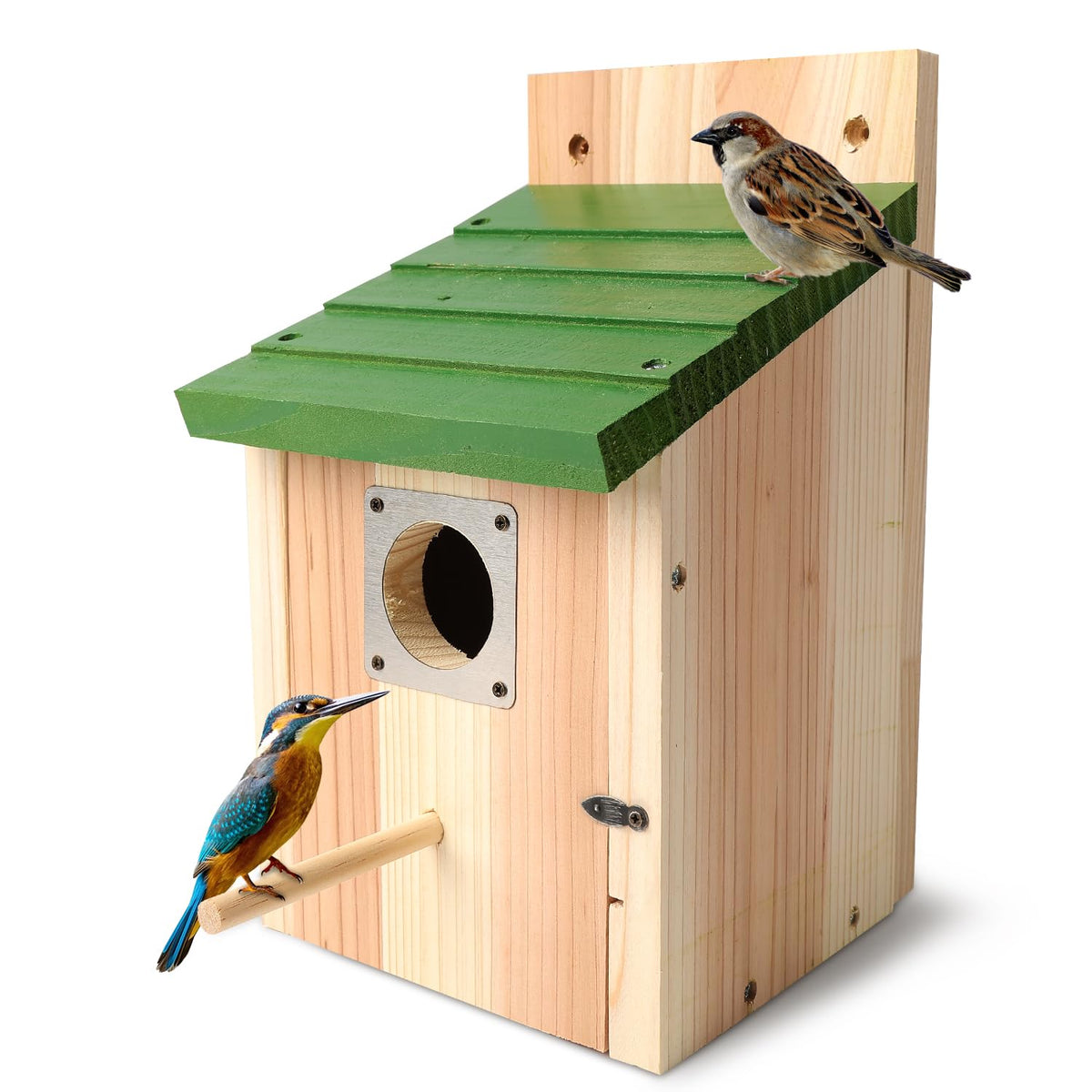 Gute bird house with copper guard around the entrance to attract bluebirds safely.