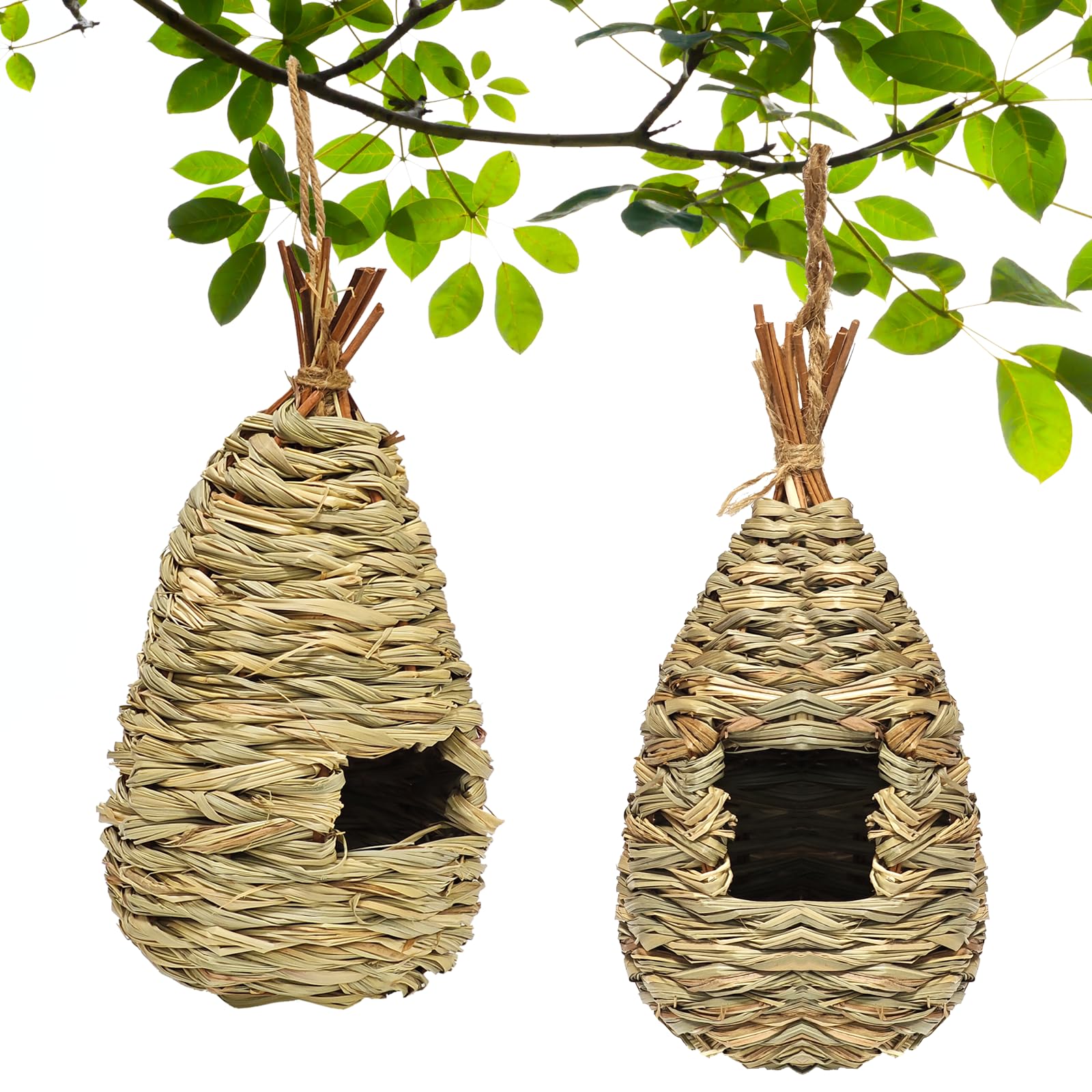 Gute hummingbird house for outdoor hanging with natural hibiscus grass material