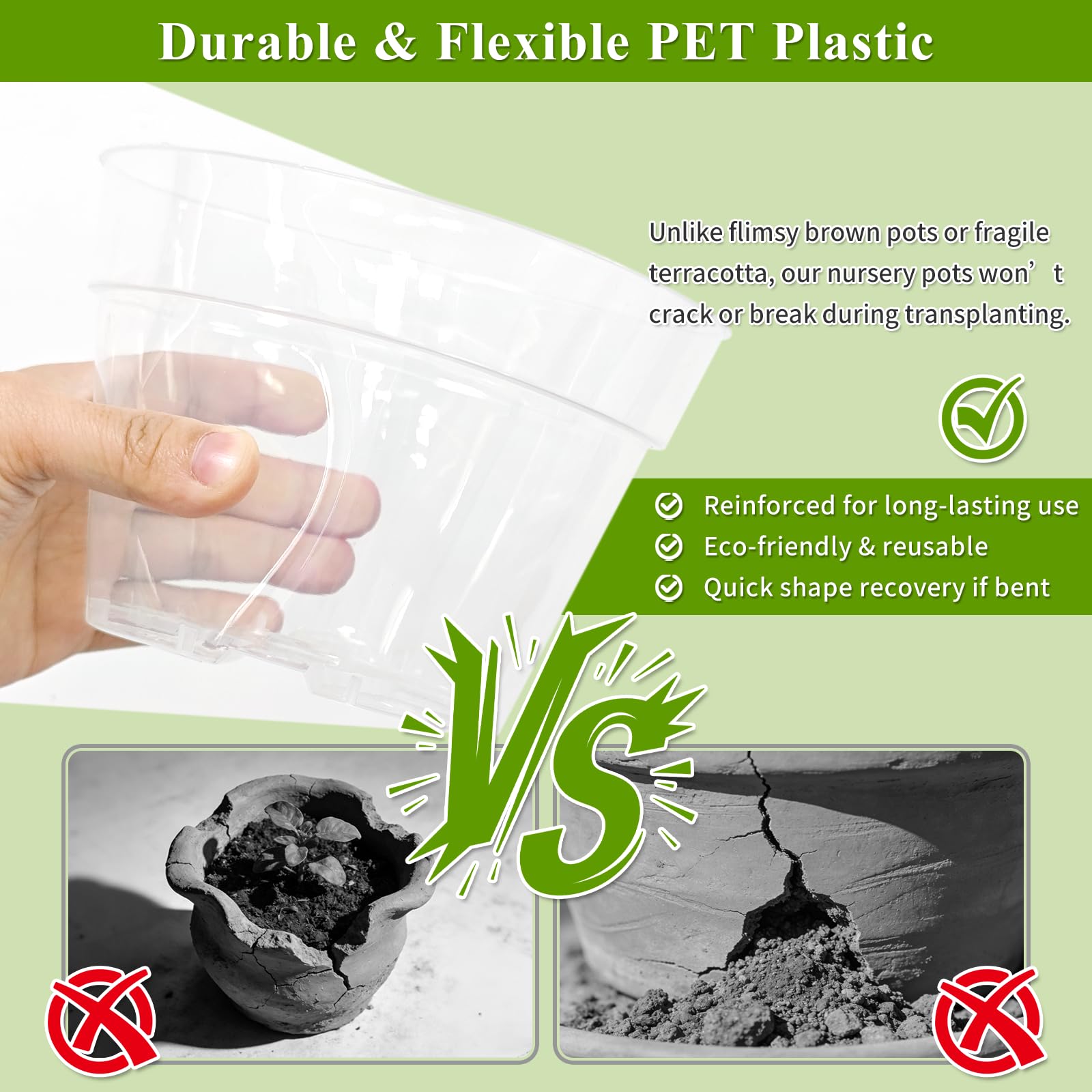 Gute nursery pot with large drainage holes prevents overwatering
