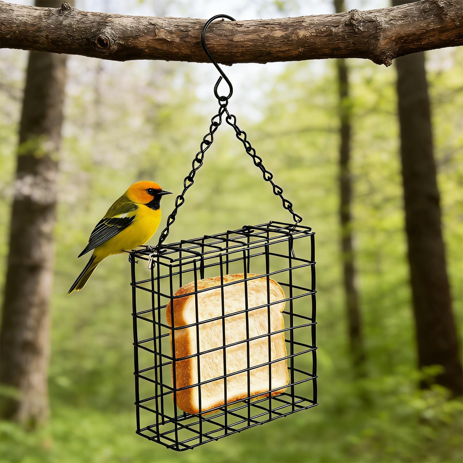 Gute compact feeder fits on branches or hooks without crowding space.