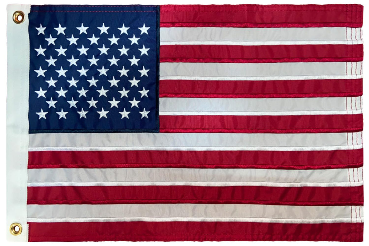 GUYSHEER American Flag embroidery detail highlights crisp stars for outdoor display.