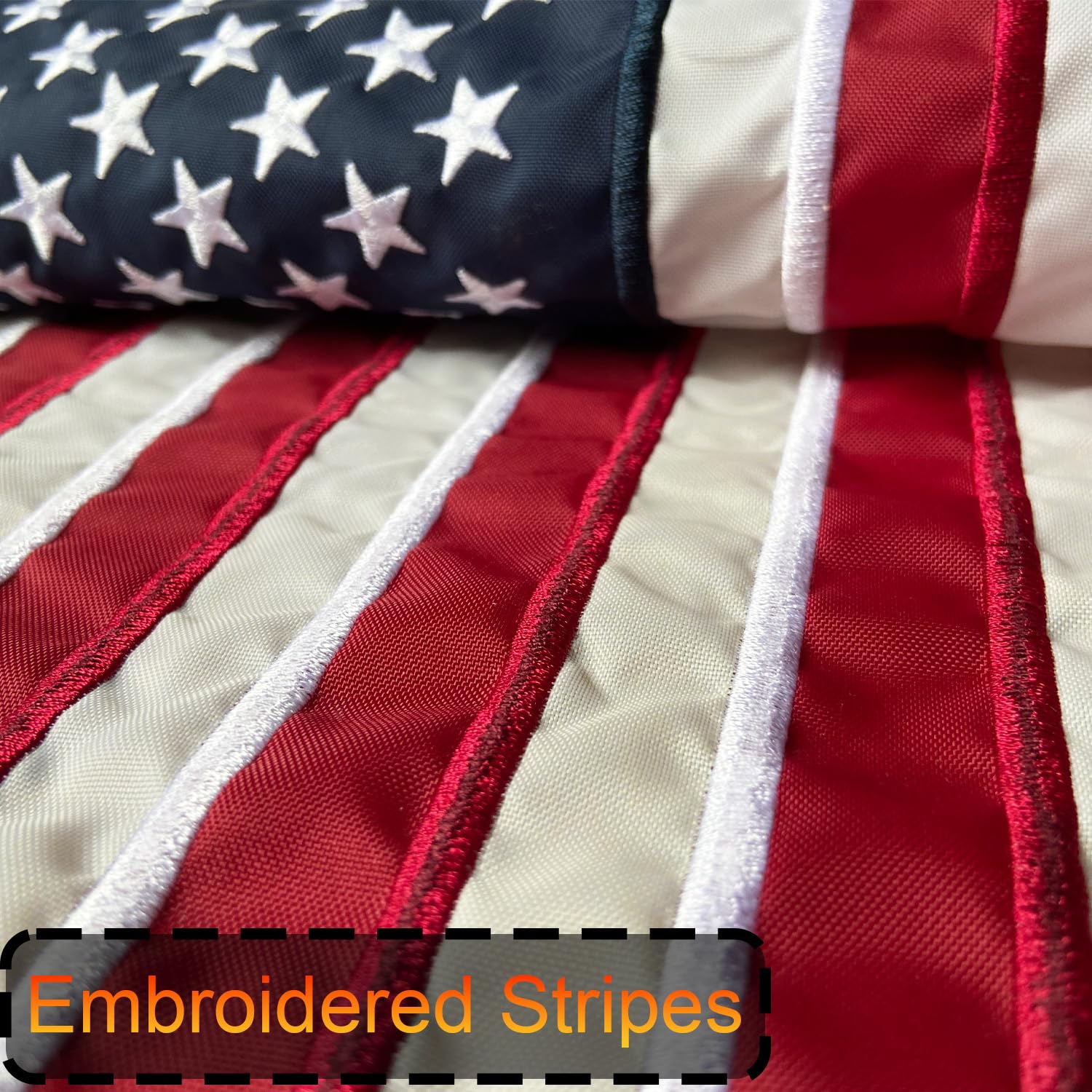 GUYSHEER American Flag shows weather-ready nylon texture for reliable outdoor performance.