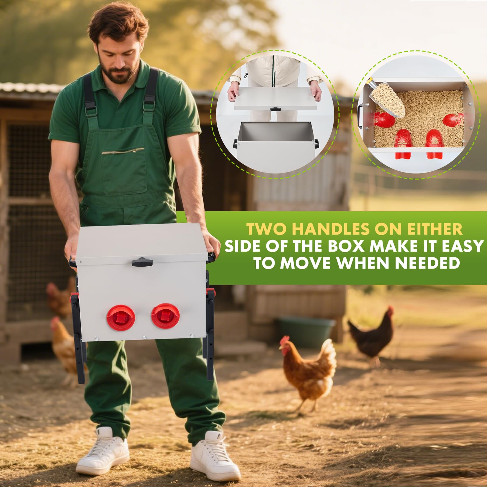 GVGBUK feeder features two easy-move handles for portability.