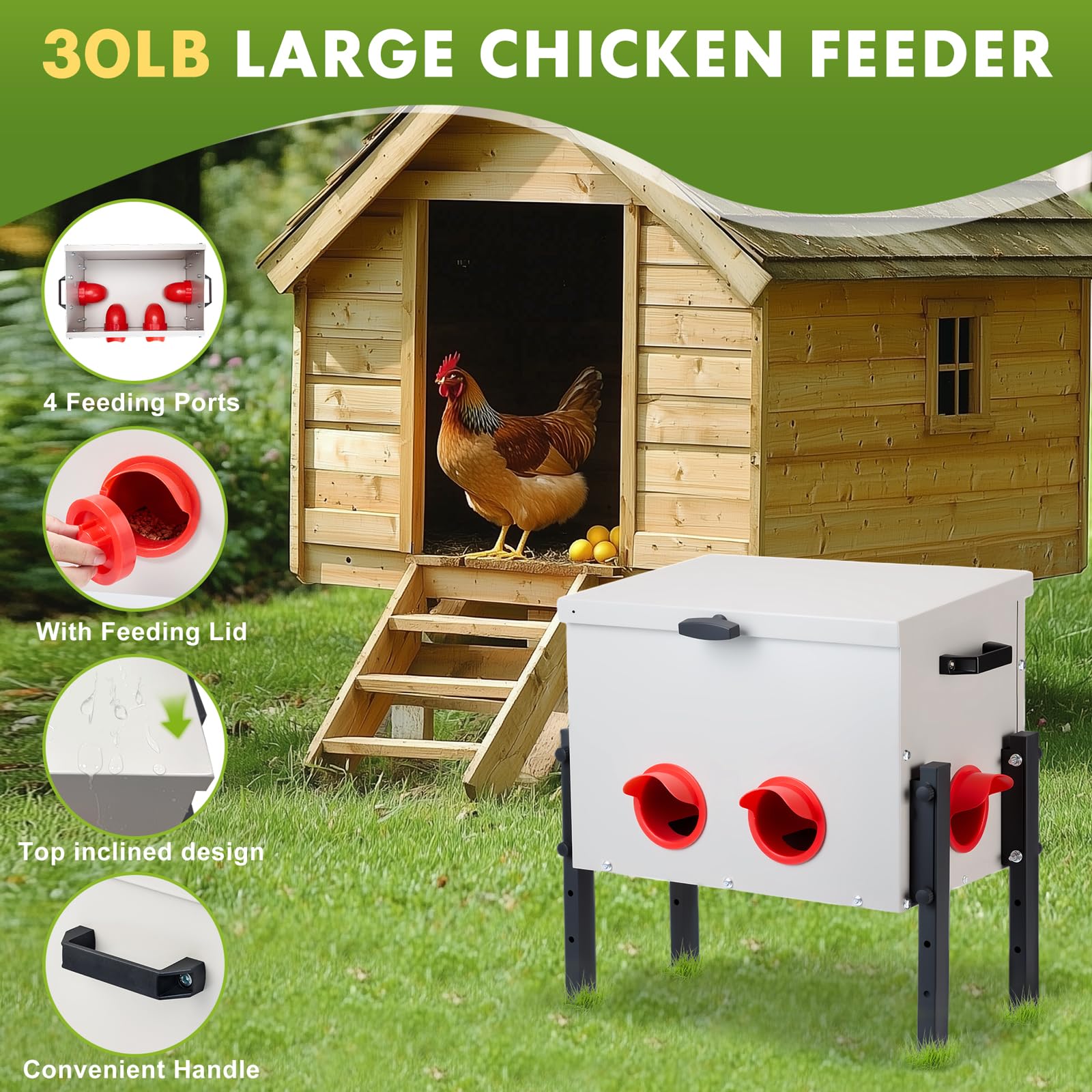 GVGBUK weatherproof lid protects feed from rain and moisture.