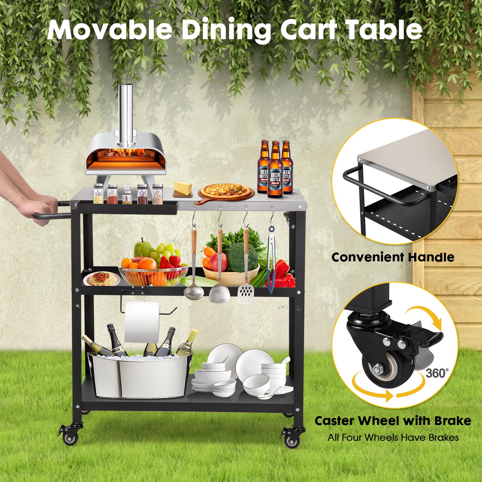 GVGBUK cart with lockable wheels ensures easy indoor-outdoor mobility and stability