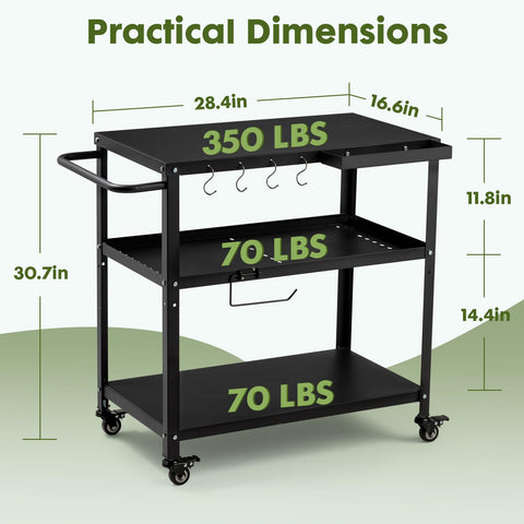 GVGBUK Outdoor Grill Cart Table dimensions illustrating compact storage footprint