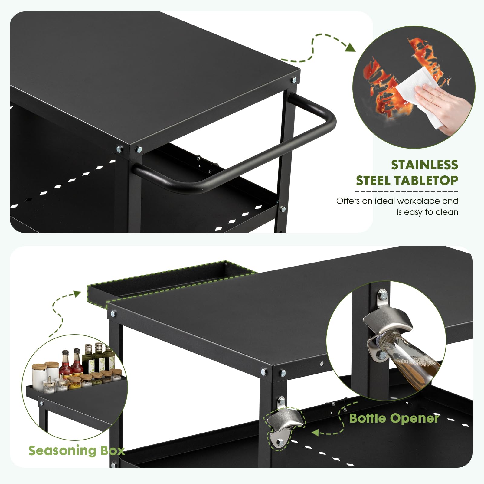 GVGBUK Outdoor Grill Cart Table side view highlighting sturdy frame for outdoor use
