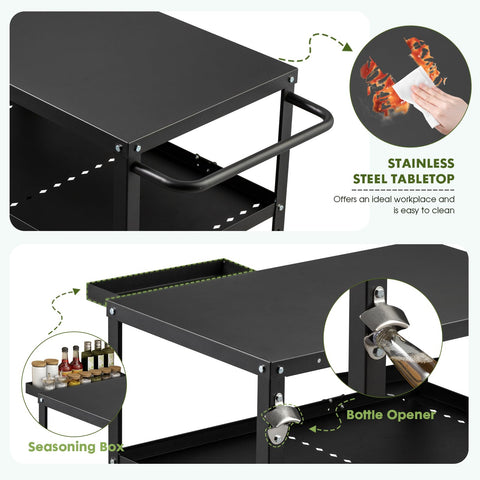 GVGBUK Outdoor Grill Cart Table side view highlighting sturdy frame for outdoor use