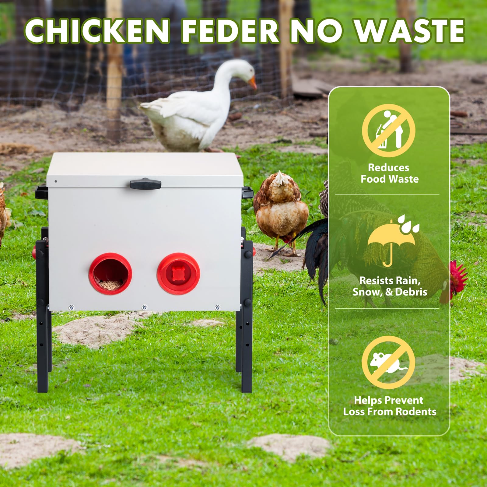 GVGBUK sloped lid prevents water pooling on top of the feeder.