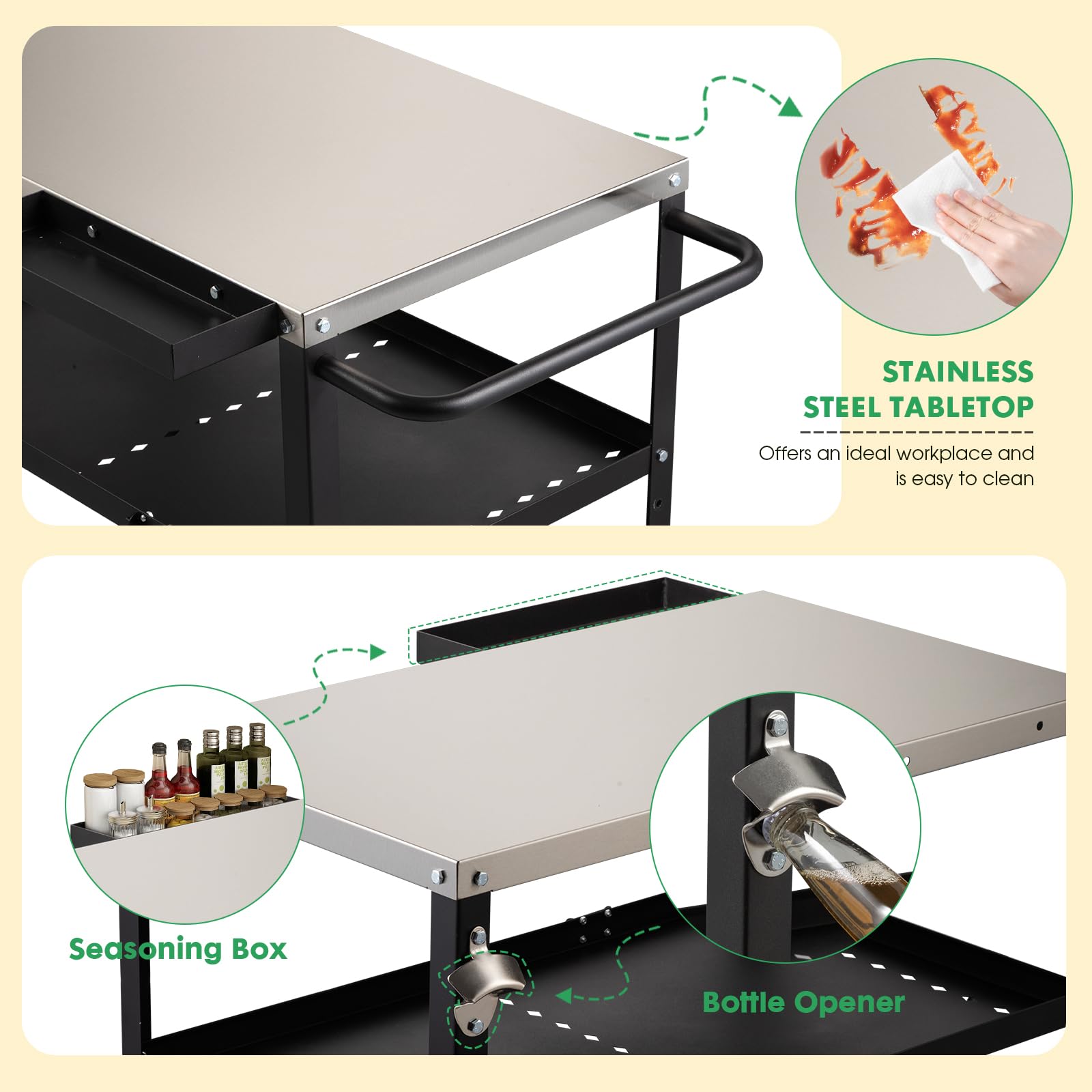 GVGBUK stainless steel pizza oven table provides durable, rust-proof workspace